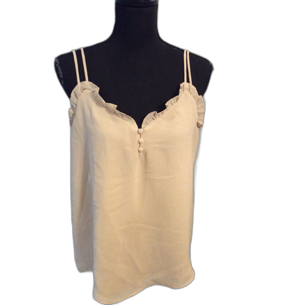 Naked Zebra Sleeveless Top Ruffle Edge Romantic Medium M Neutral